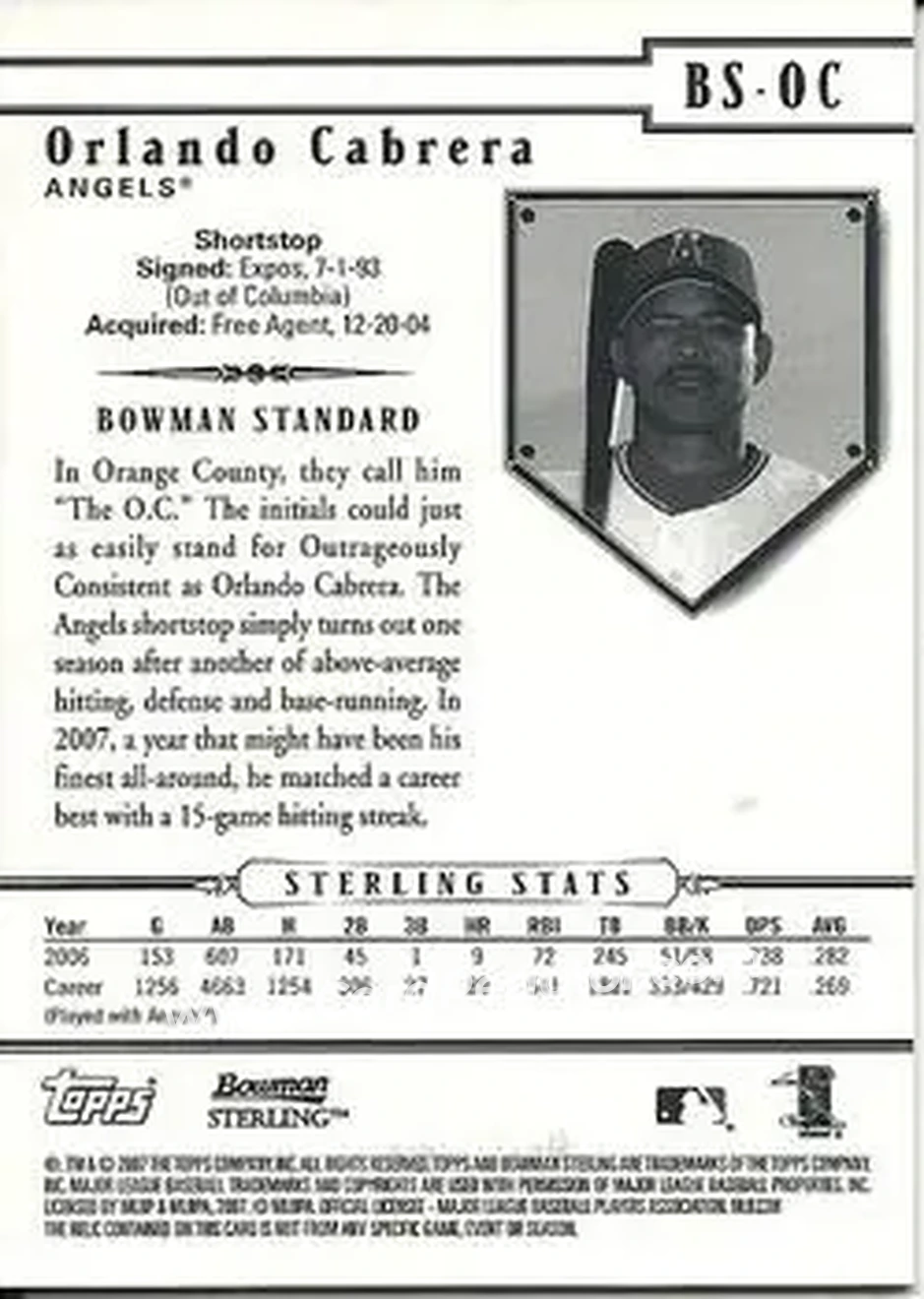 2007 Bowman Sterling #BS-OC - Orlando Cabrera - Los Angeles Angels - Back
