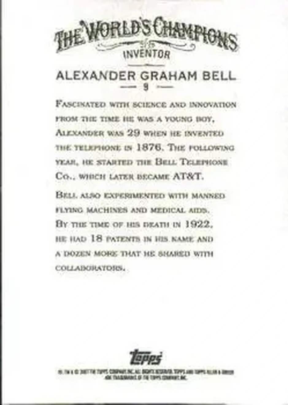 2007 Topps Allen & Ginter #9 - Alexander Graham Bell - Back