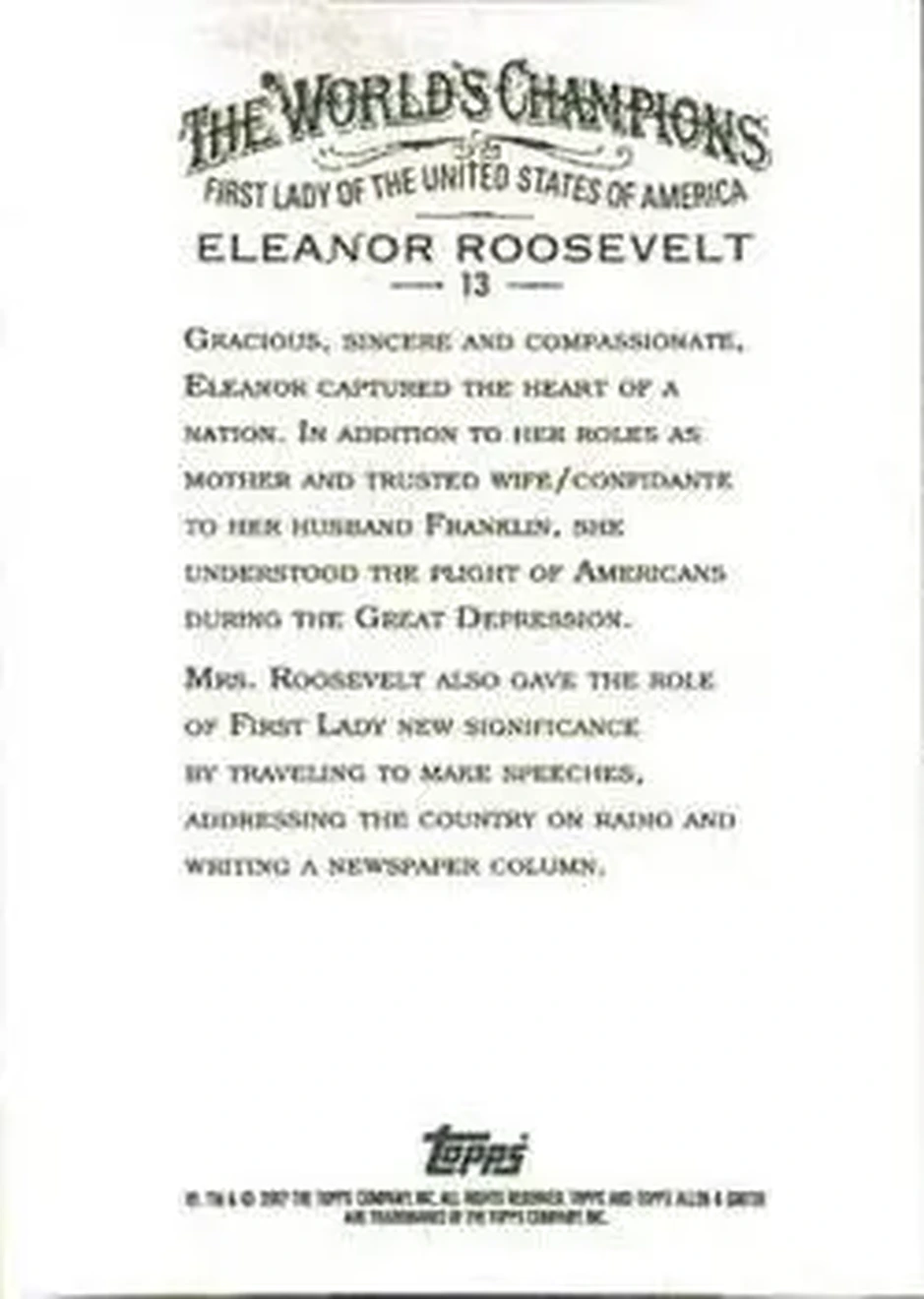 2007 Topps Allen & Ginter #13 - Eleanor Roosevelt - Back