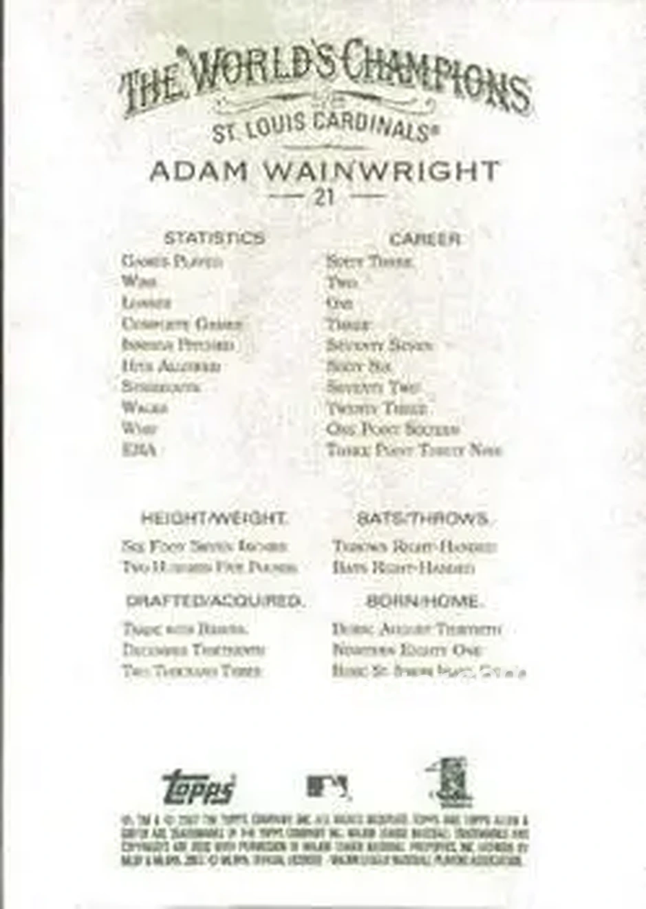 2007 Topps Allen & Ginter #21 - Adam Wainwright - St. Louis Cardinals - Back