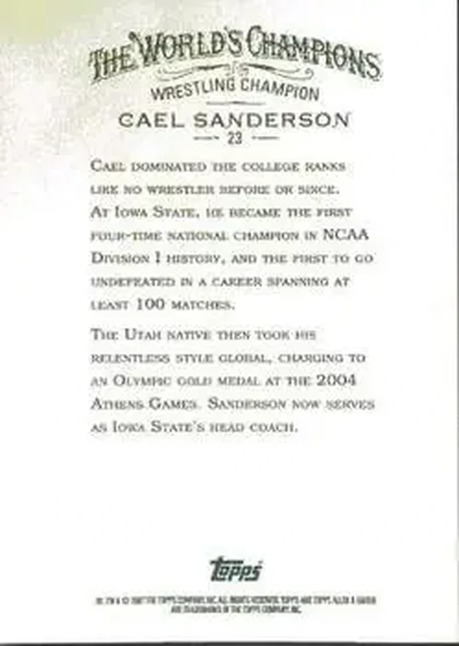 2007 Topps Allen & Ginter #23 - Cael Sanderson - USA - Back