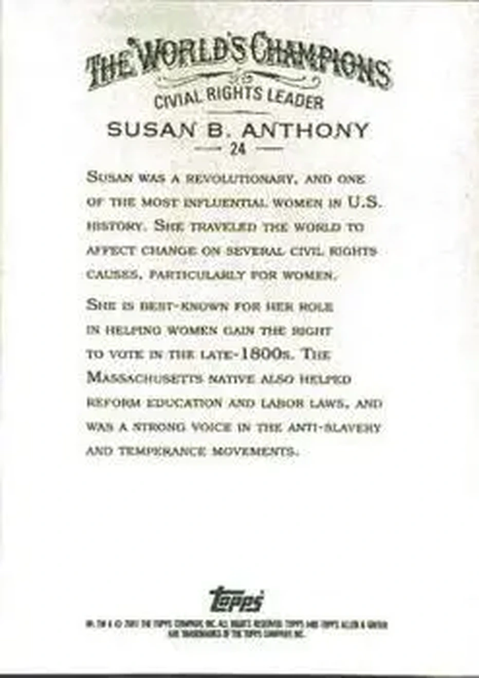 2007 Topps Allen & Ginter #24 - Susan B. Anthony - Back