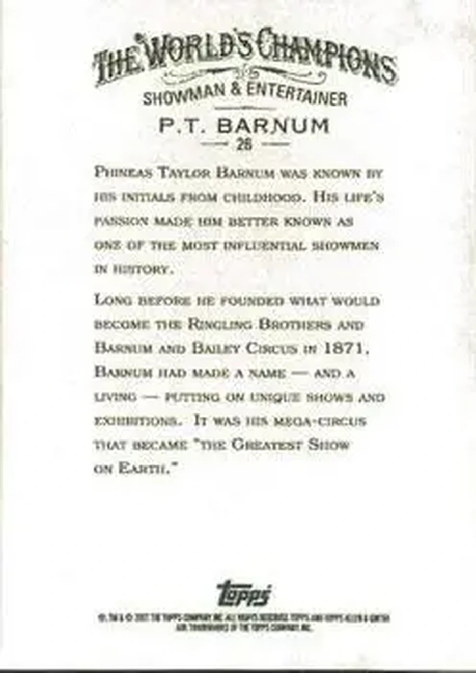 2007 Topps Allen & Ginter #26 - P.T. Barnum - Back