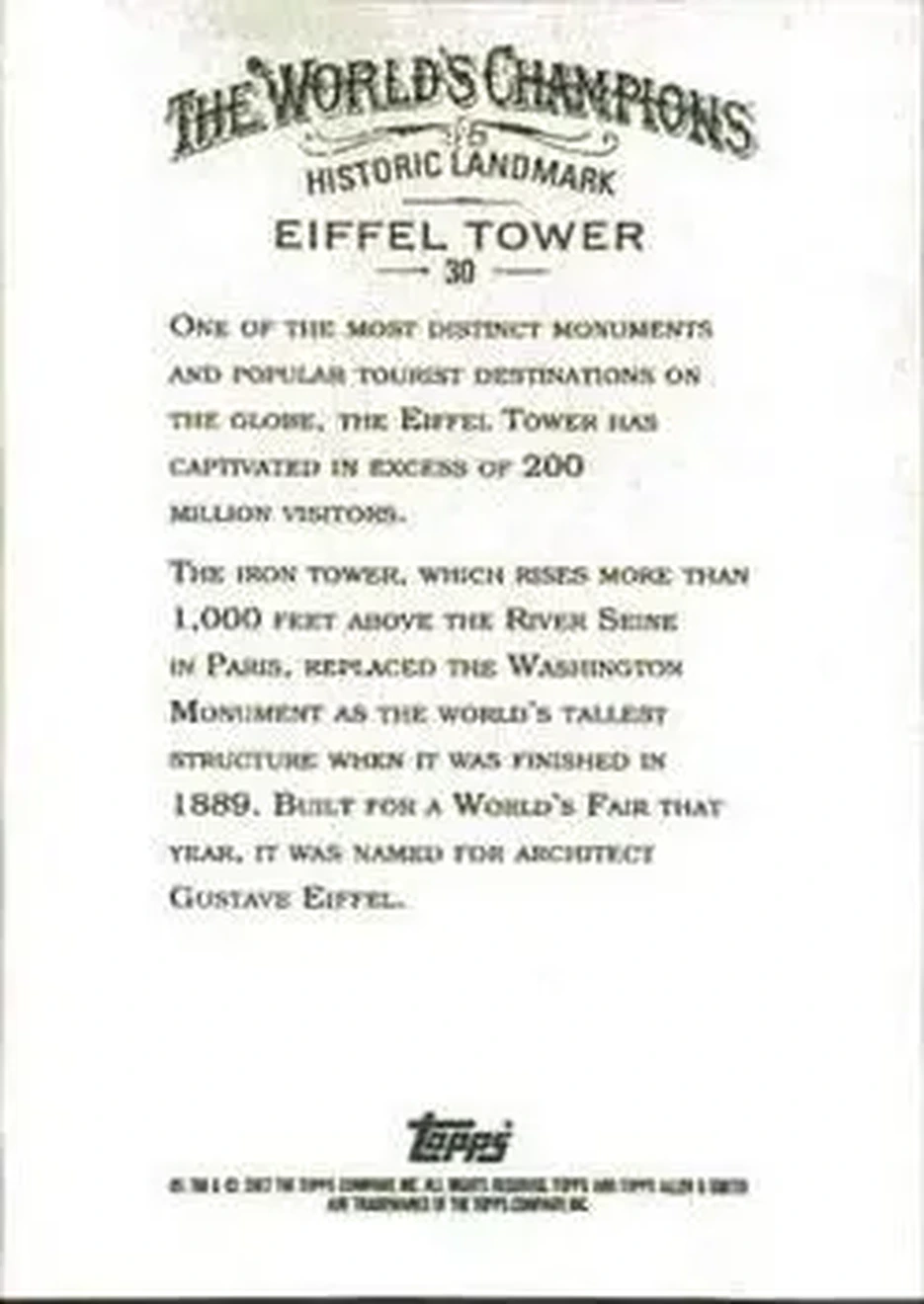 2007 Topps Allen & Ginter #30 - Eiffel Tower - Back