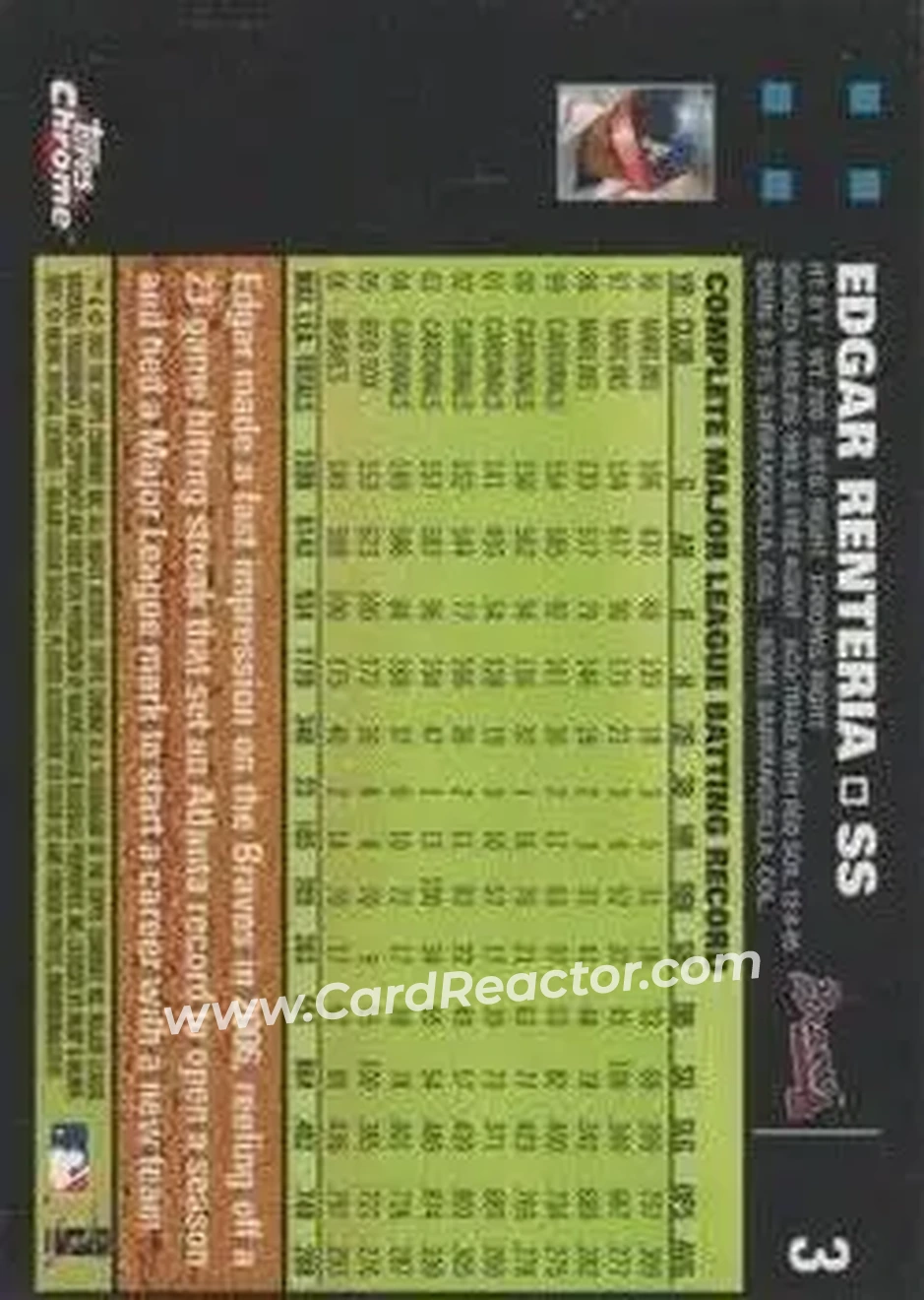 2007 Topps Chrome #3 - Edgar Renteria - Atlanta Braves - Back 2007 Topps Chrome #3 - Edgar Renteria - Atlanta Braves - Back