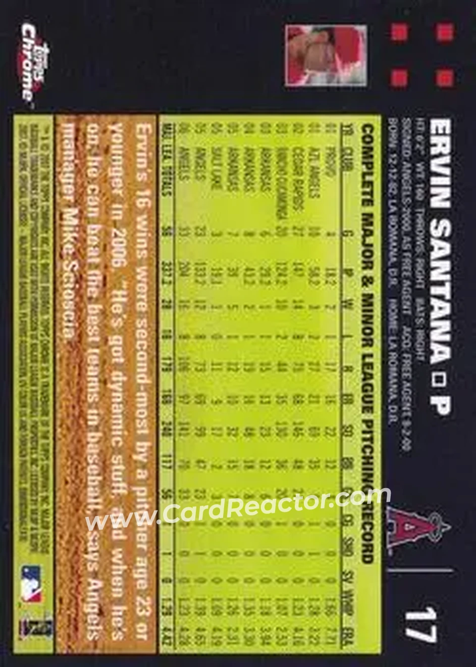 2007 Topps Chrome #17 - Ervin Santana - Los Angeles Angels - Back 2007 Topps Chrome #17 - Ervin Santana - Los Angeles Angels - Back