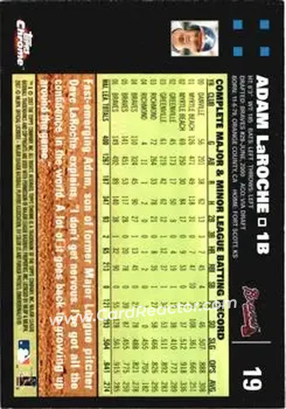 2007 Topps Chrome #19 - Adam LaRoche - Atlanta Braves - Back 2007 Topps Chrome #19 - Adam LaRoche - Atlanta Braves - Back