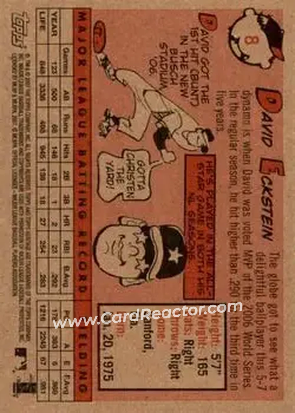 2007 Topps Heritage #8 - David Eckstein - St. Louis Cardinals - Back