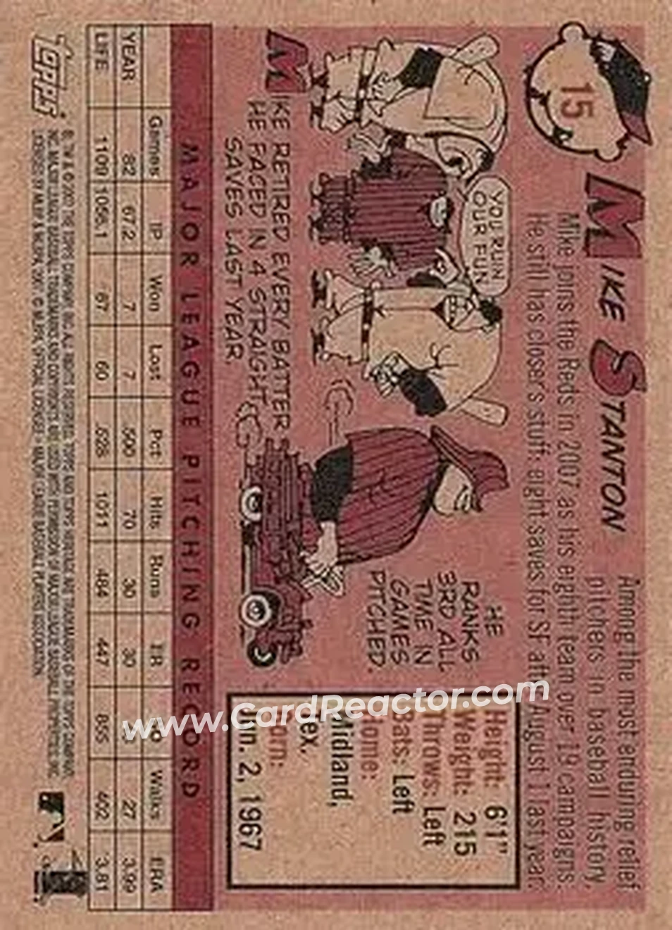 2007 Topps Heritage #15 - Mike Stanton - Cincinnati Reds - Back 2007 Topps Heritage #15 - Mike Stanton - Cincinnati Reds - Back