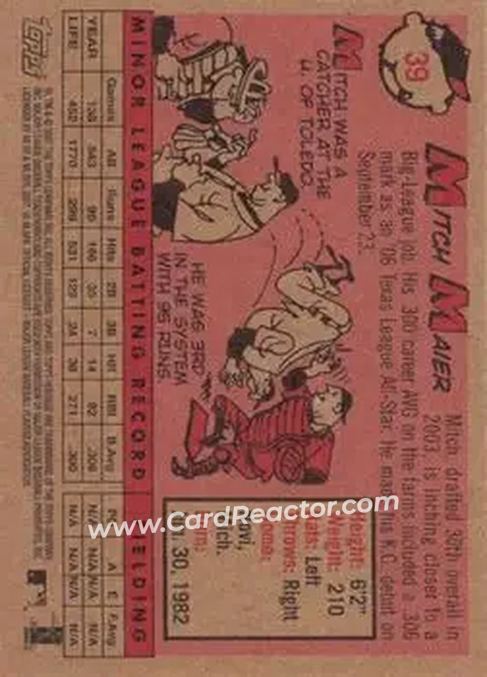2007 Topps Heritage #39 - Mitch Maier - Kansas City Royals - Back