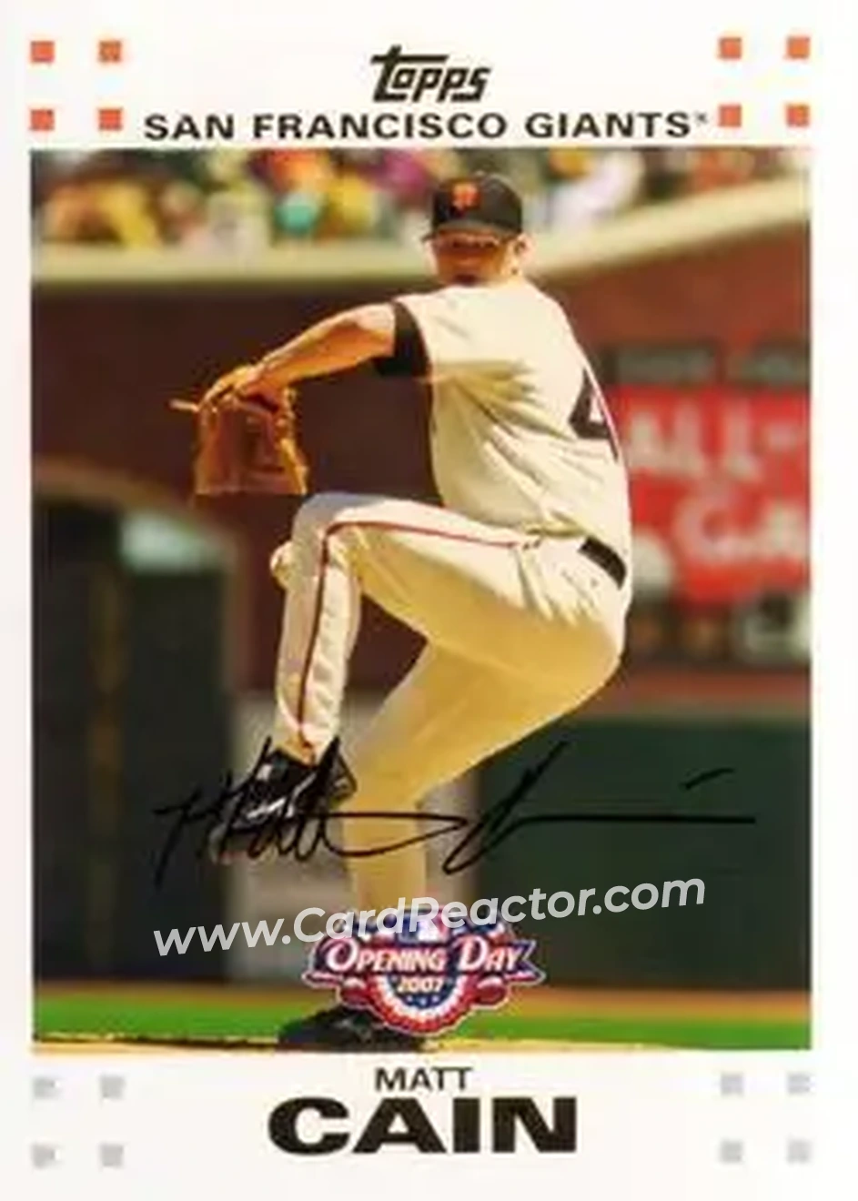 2007 Topps Opening Day #17 - Matt Cain - San Francisco Giants - Front 2007 Topps Opening Day #17 - Matt Cain - San Francisco Giants - Front