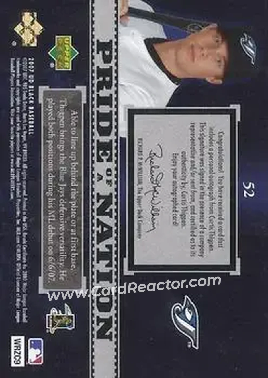 2007 UD Black #52 - Curtis Thigpen - Toronto Blue Jays - Back