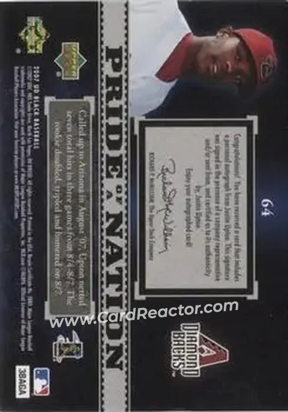 2007 UD Black #64 - Justin Upton - Arizona Diamondbacks - Back