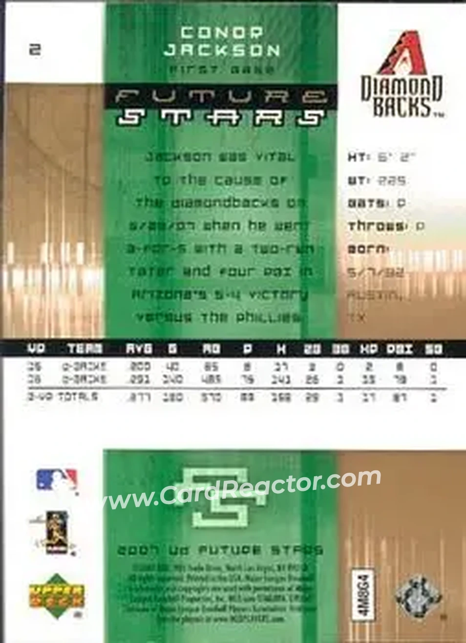 2007 Upper Deck Future Stars #2 - Conor Jackson - Arizona Diamondbacks - Back 2007 Upper Deck Future Stars #2 - Conor Jackson - Arizona Diamondbacks - Back