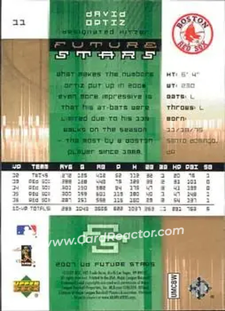 2007 Upper Deck Future Stars #11 - David Ortiz - Boston Red Sox - Back