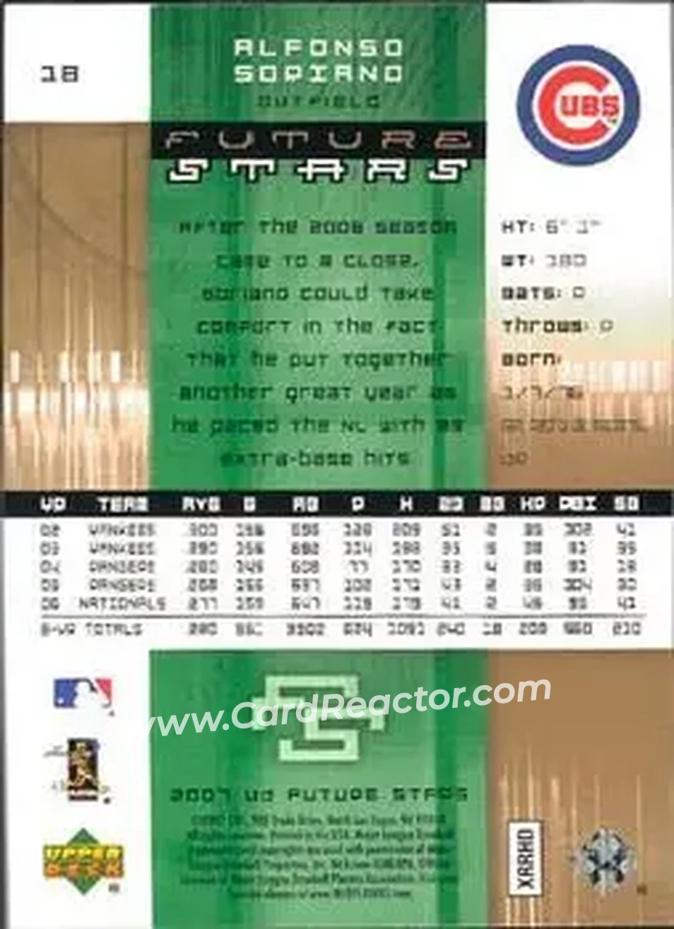 2007 Upper Deck Future Stars #18 - Alfonso Soriano - Chicago Cubs - Back 2007 Upper Deck Future Stars #18 - Alfonso Soriano - Chicago Cubs - Back