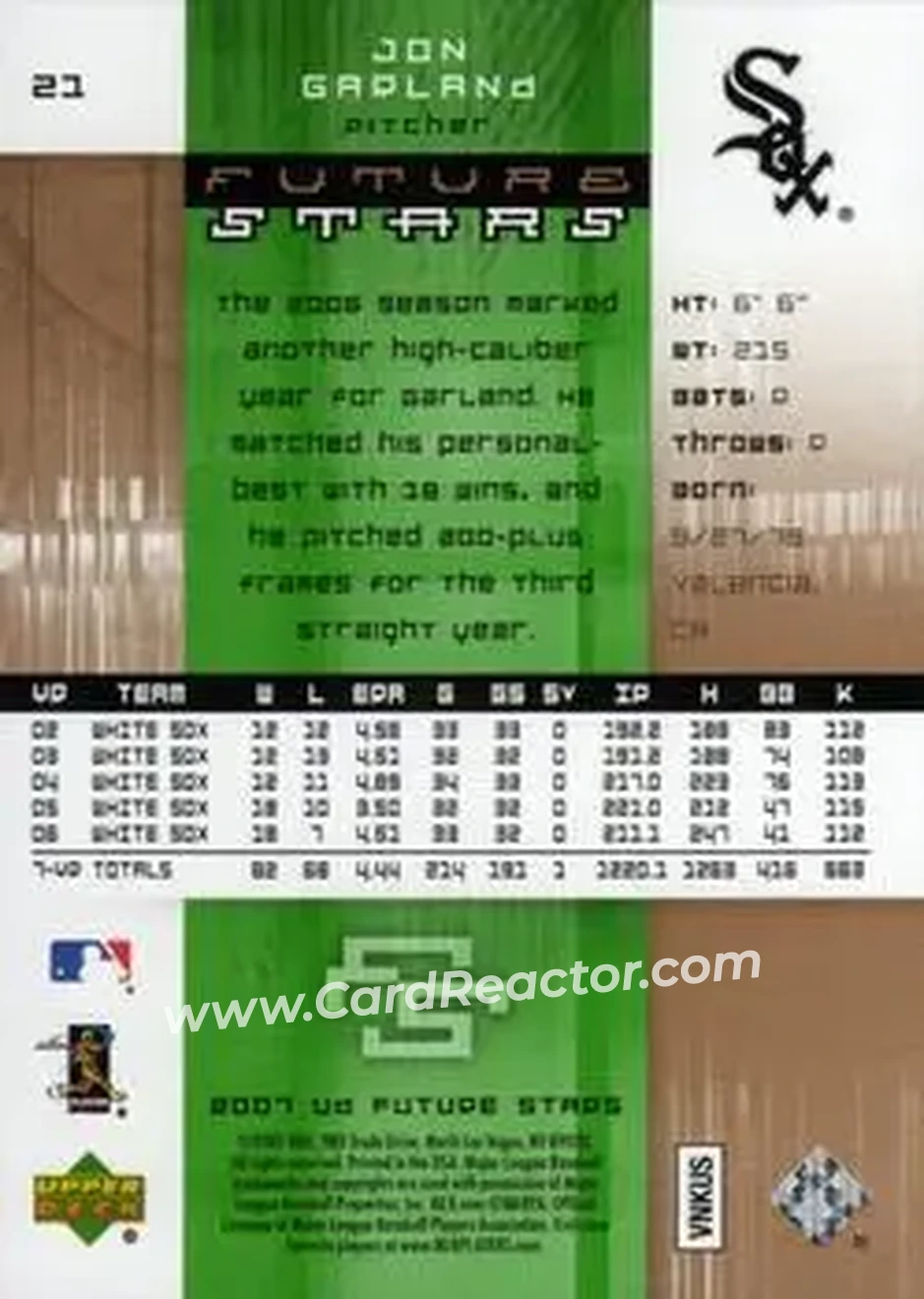 2007 Upper Deck Future Stars #21 - Jon Garland - Chicago White Sox - Back 2007 Upper Deck Future Stars #21 - Jon Garland - Chicago White Sox - Back