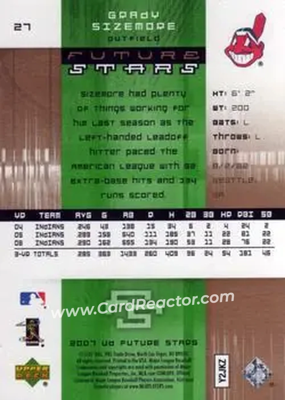 2007 Upper Deck Future Stars #27 - Grady Sizemore - Cleveland Indians - Back