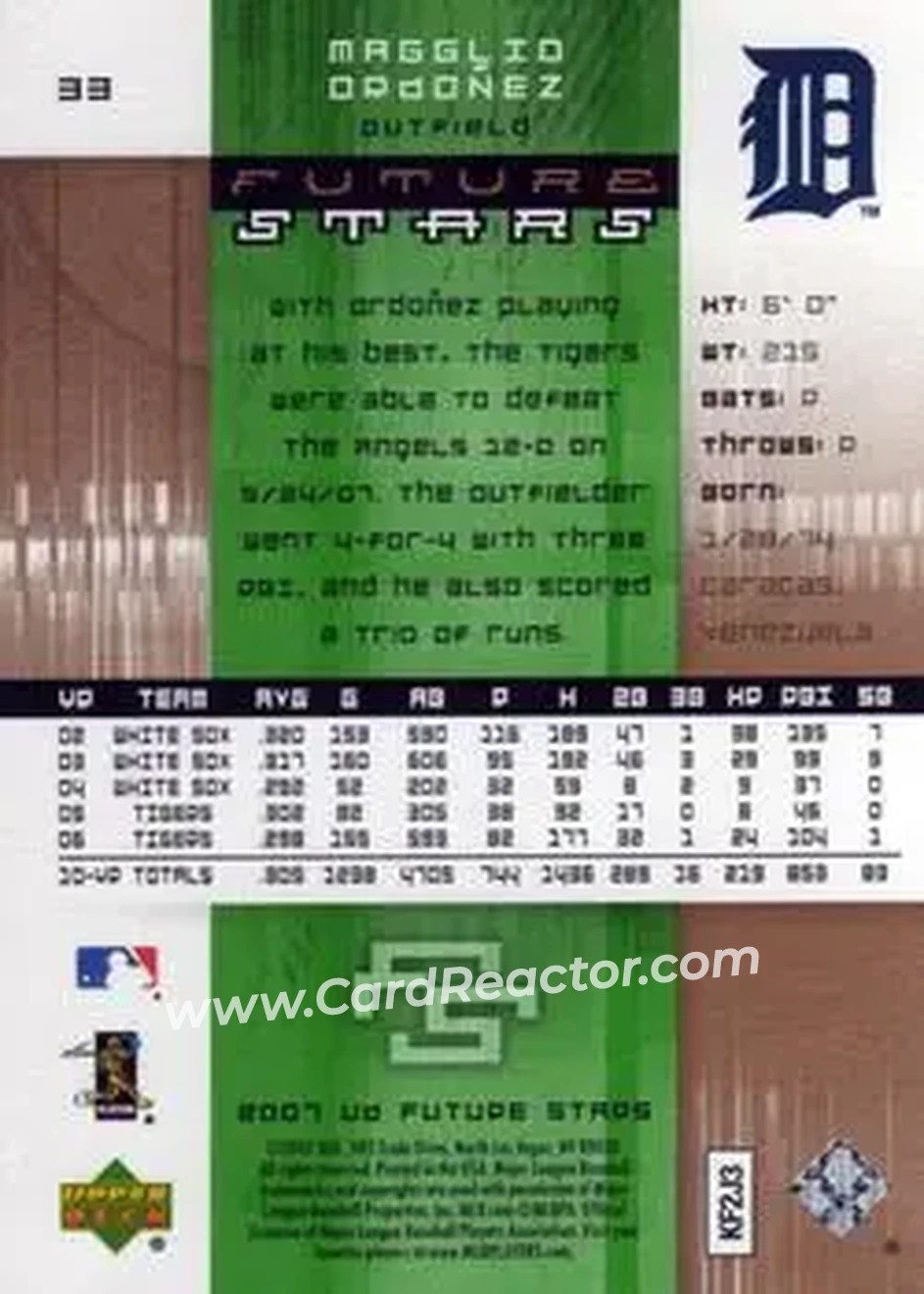 2007 Upper Deck Future Stars #33 - Magglio Ordonez - Detroit Tigers - Back 2007 Upper Deck Future Stars #33 - Magglio Ordonez - Detroit Tigers - Back