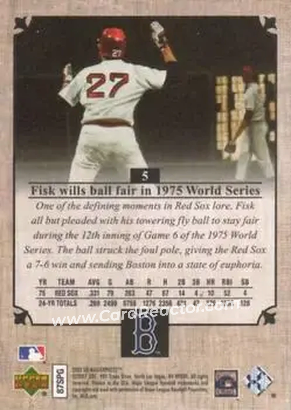 2007 Upper Deck Masterpieces #5 - Carlton Fisk - Boston Red Sox - Back