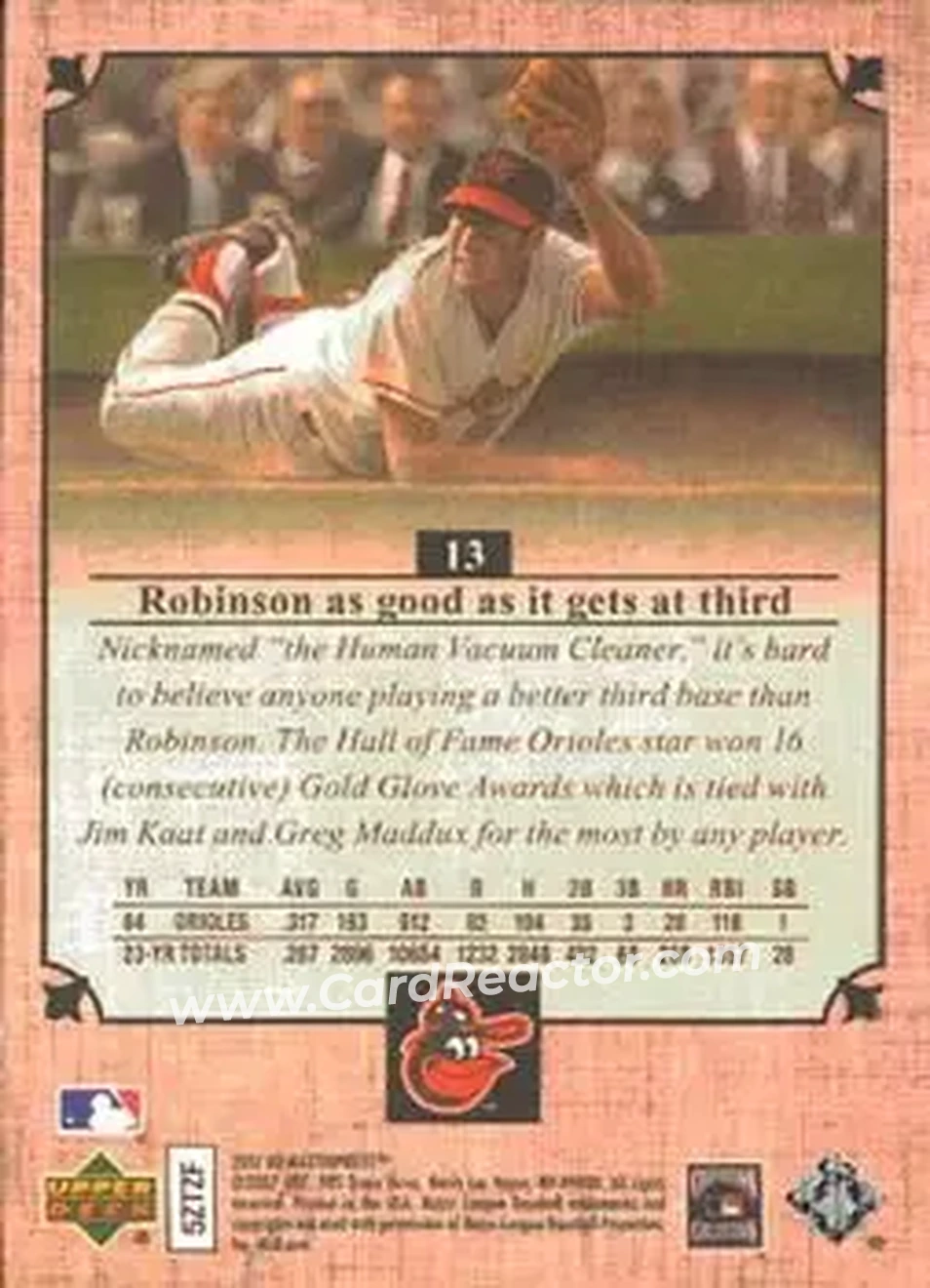 2007 Upper Deck Masterpieces #13 - Brooks Robinson - Baltimore Orioles - Back