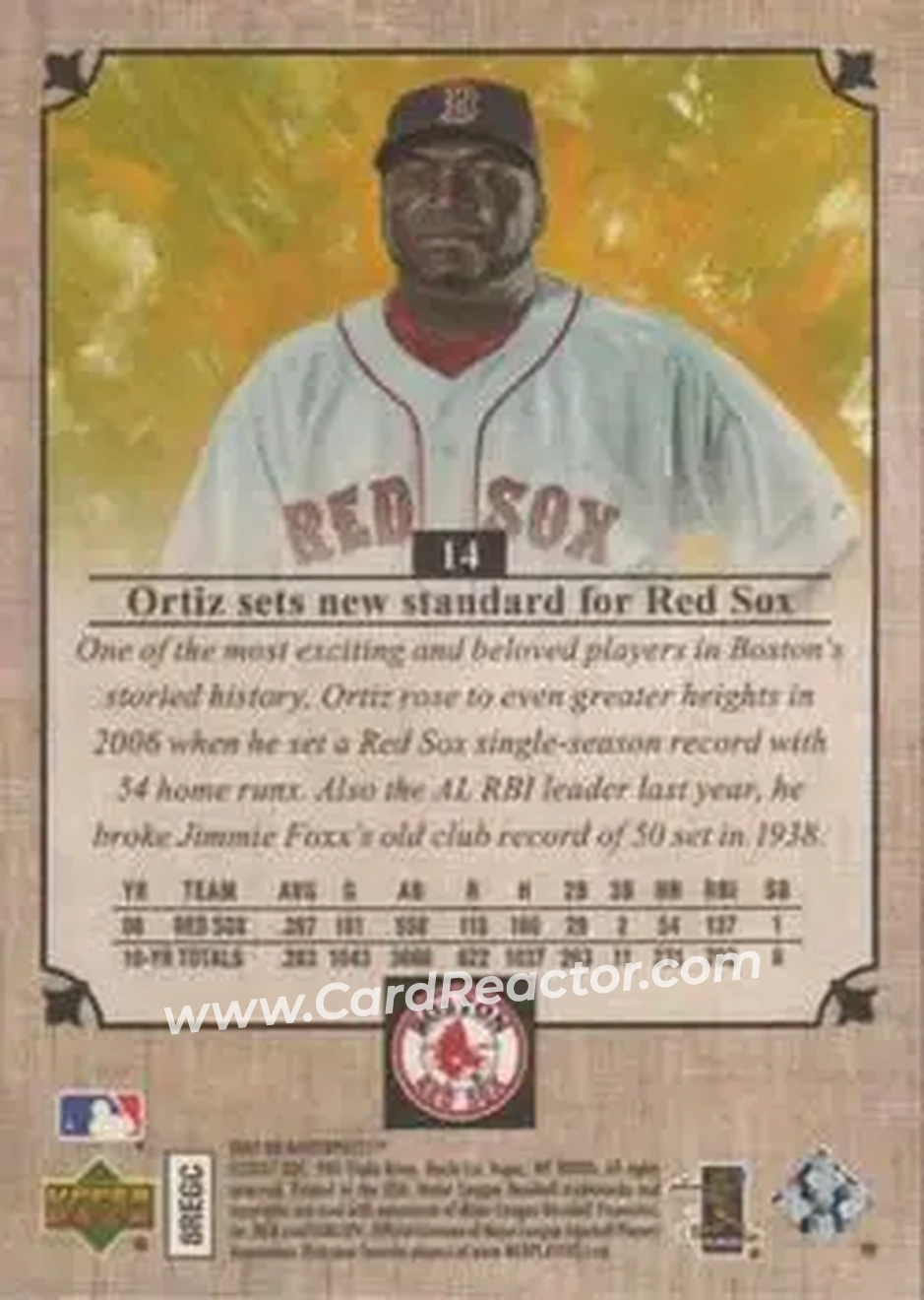 2007 Upper Deck Masterpieces #14 - David Ortiz - Boston Red Sox - Back 2007 Upper Deck Masterpieces #14 - David Ortiz - Boston Red Sox - Back