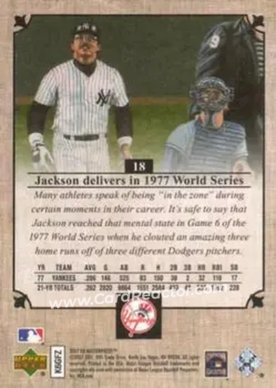 2007 Upper Deck Masterpieces #18 - Reggie Jackson (b.1946 OF) - New York Yankees - Back