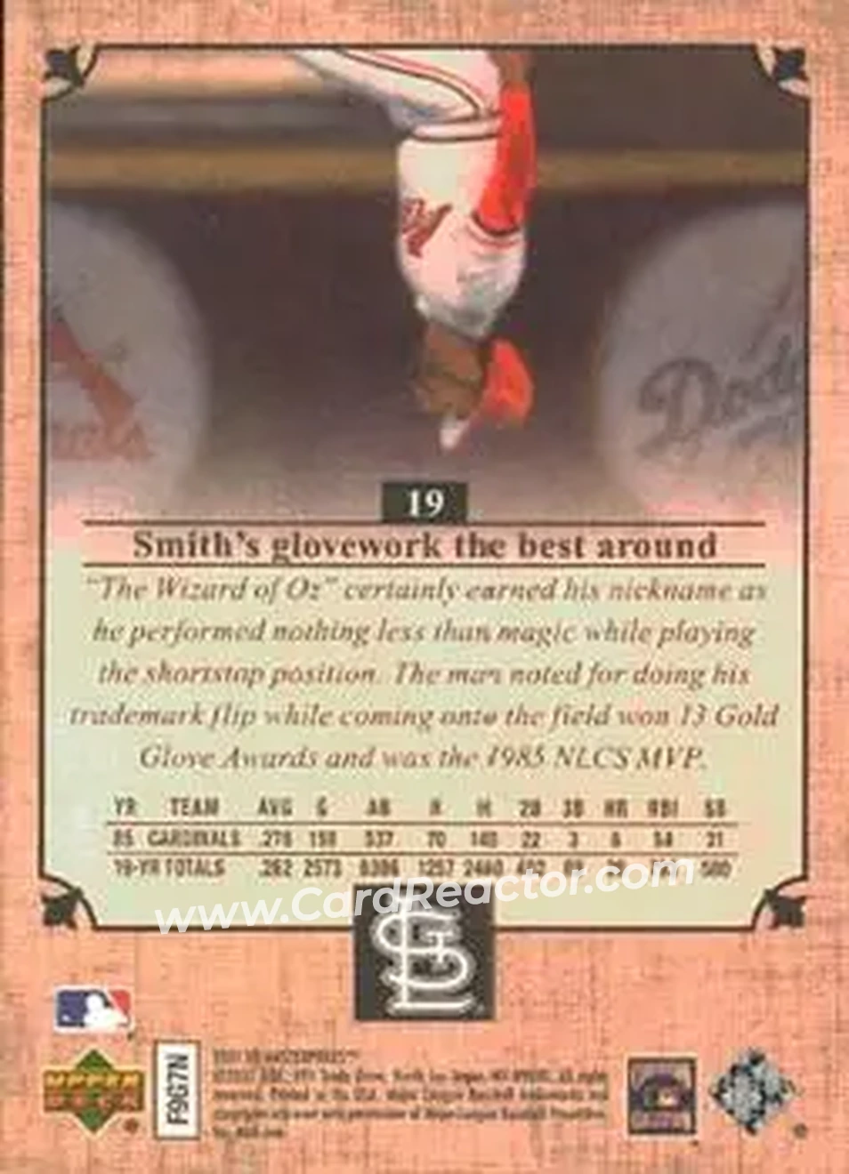 2007 Upper Deck Masterpieces #19 - Ozzie Smith - St. Louis Cardinals - Back