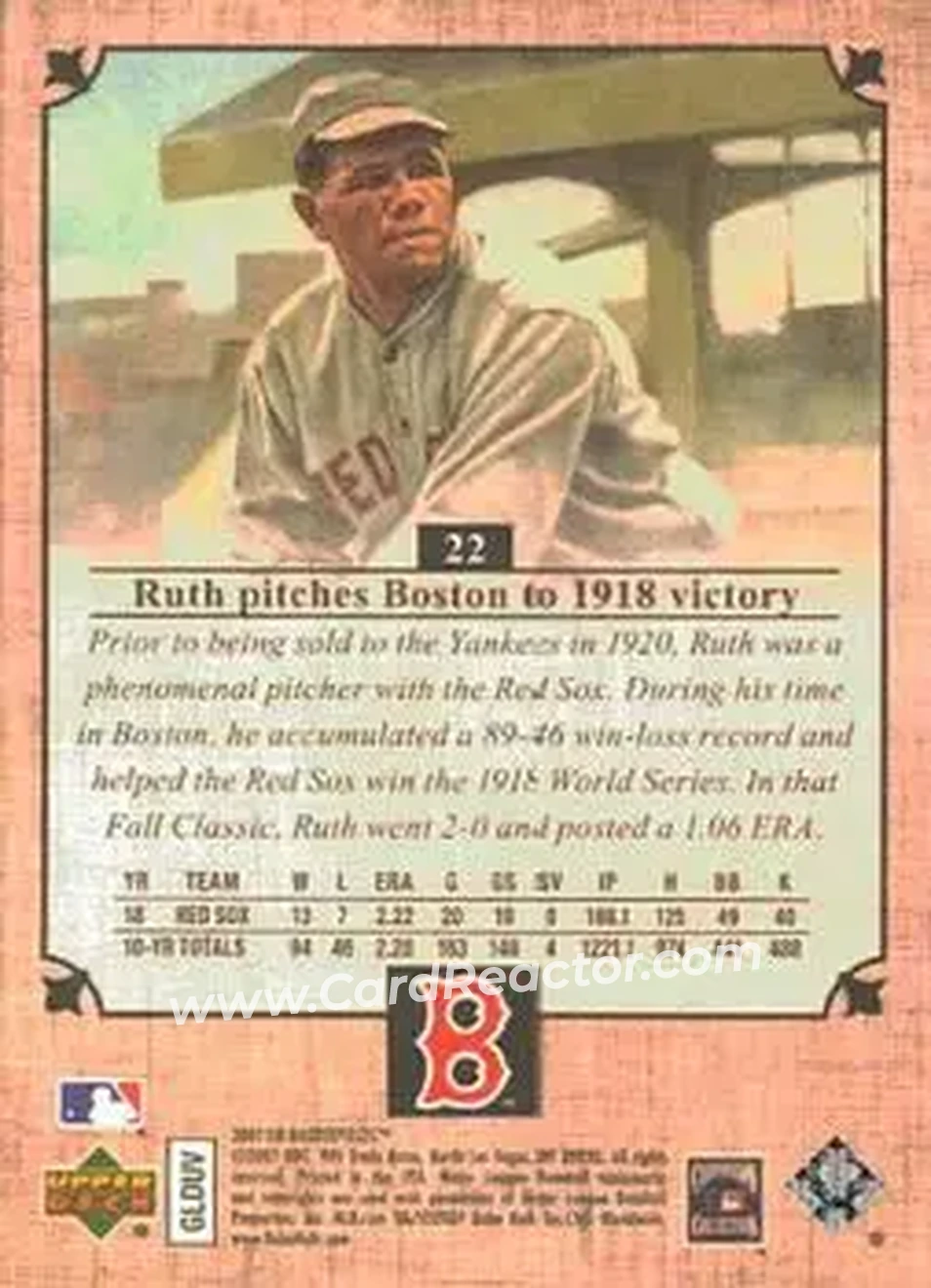 2007 Upper Deck Masterpieces #22 - Babe Ruth - Boston Red Sox - Back