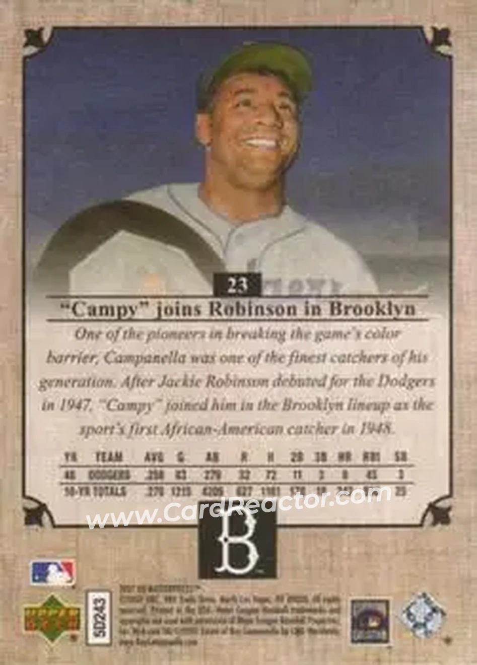 2007 Upper Deck Masterpieces #23 - Roy Campanella - Brooklyn Dodgers - Back