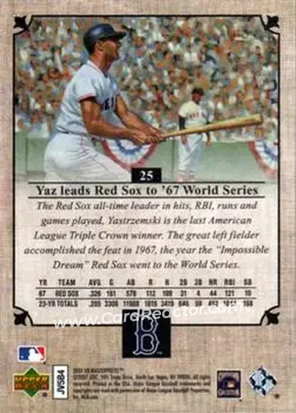 2007 Upper Deck Masterpieces #25 - Carl Yastrzemski - Boston Red Sox - Back
