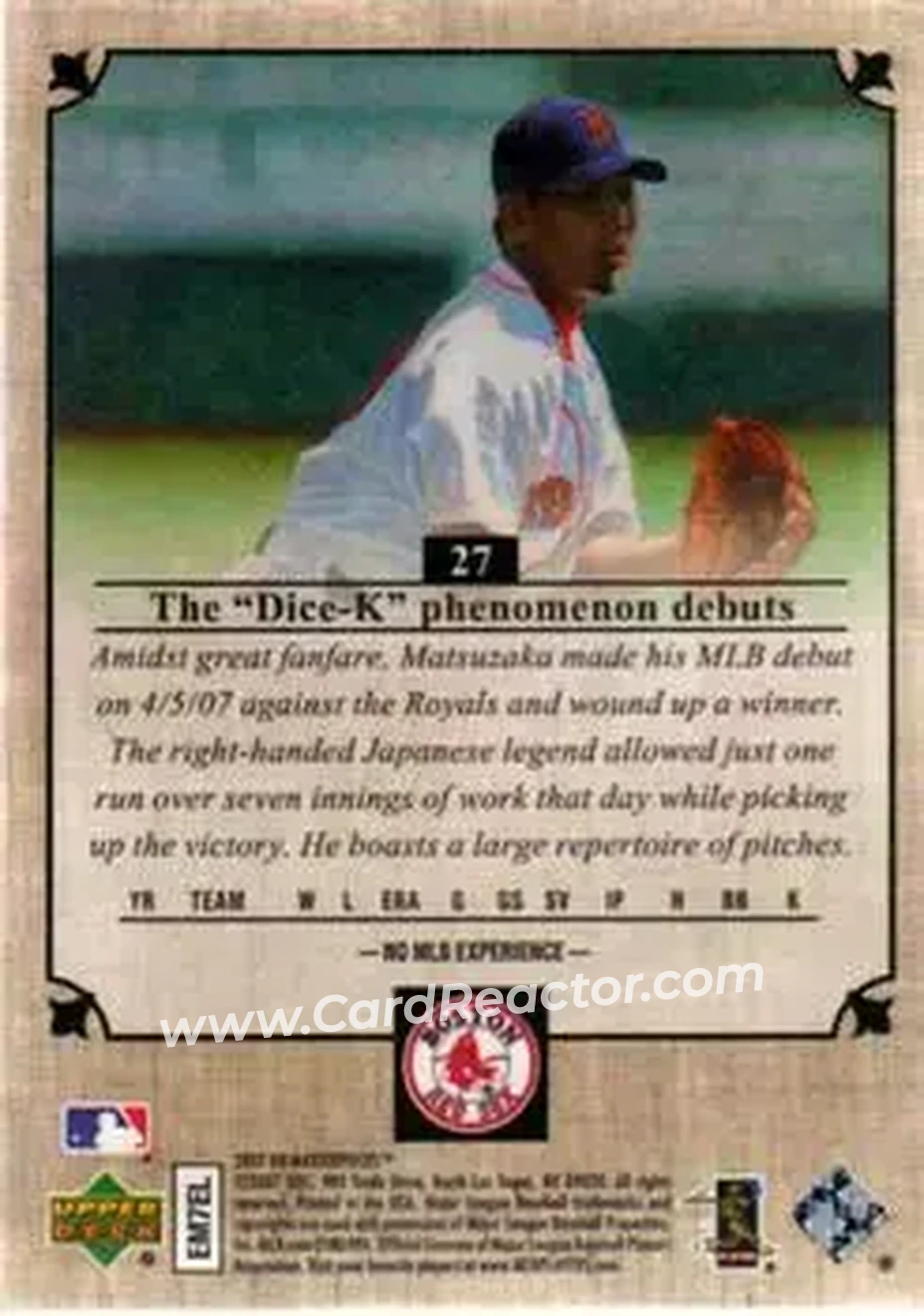 2007 Upper Deck Masterpieces #27 - Daisuke Matsuzaka - Boston Red Sox - Back