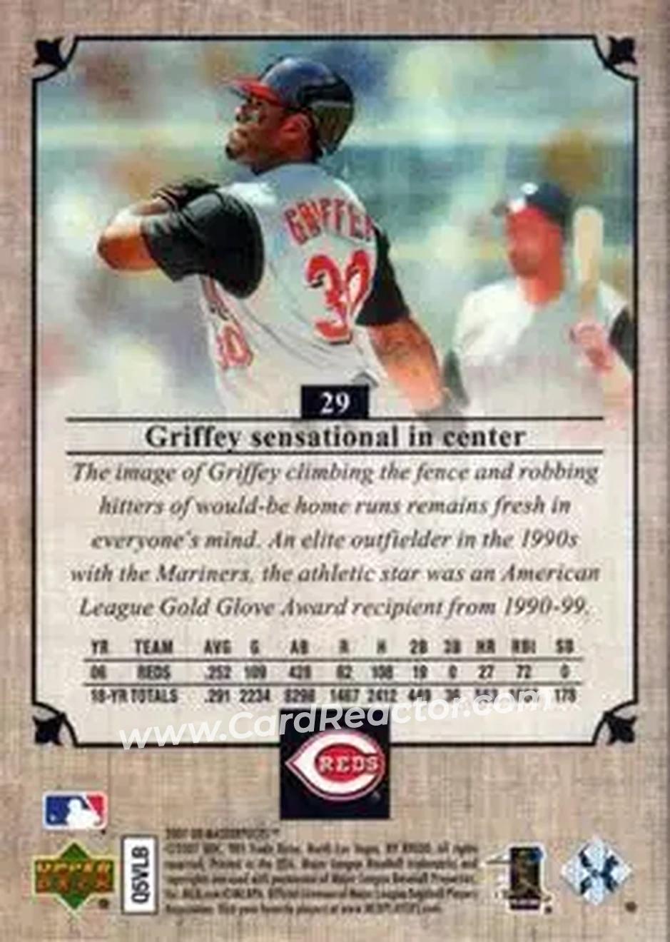 2007 Upper Deck Masterpieces #29 - Ken Griffey Jr. - Cincinnati Reds - Back