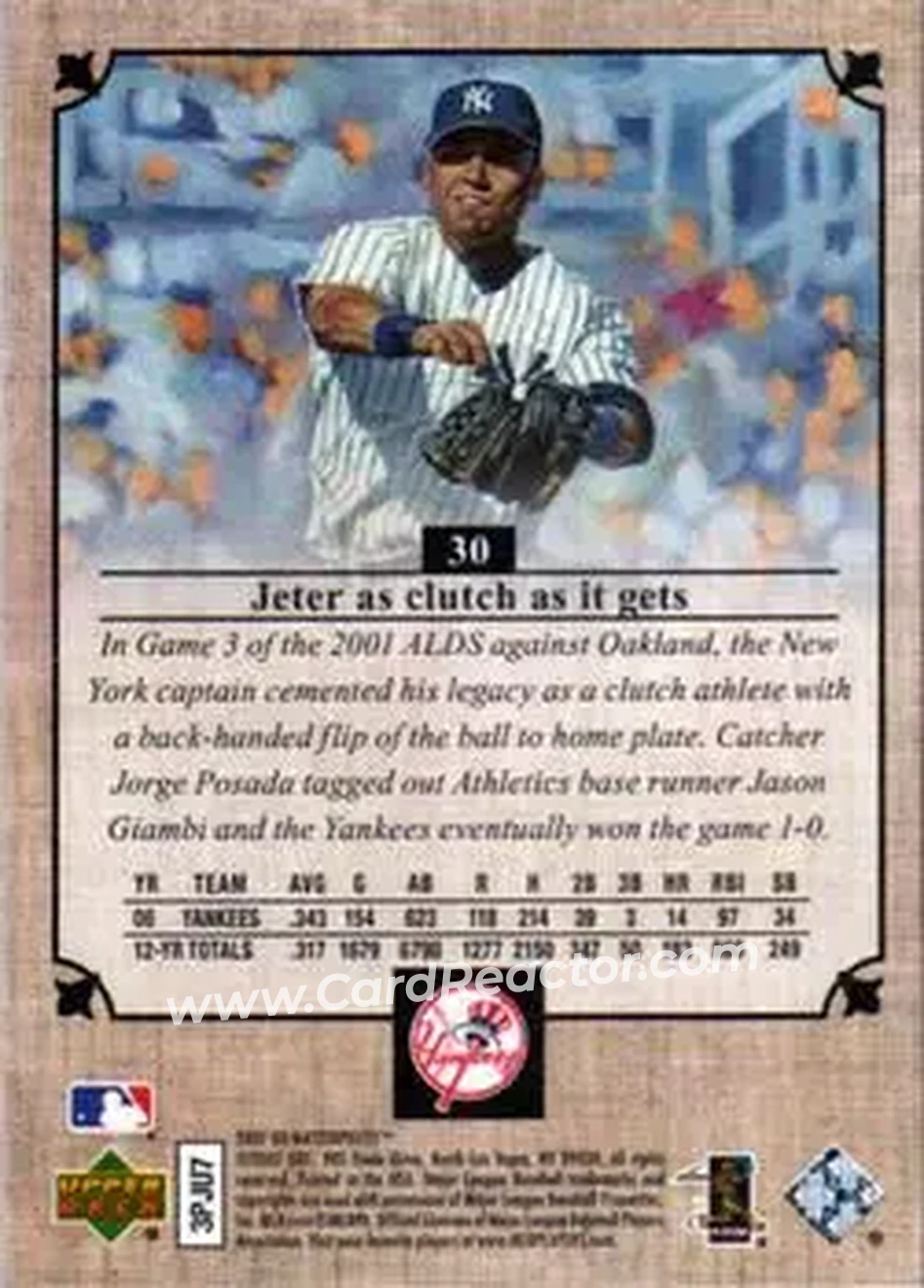 2007 Upper Deck Masterpieces #30 - Derek Jeter - New York Yankees - Back 2007 Upper Deck Masterpieces #30 - Derek Jeter - New York Yankees - Back