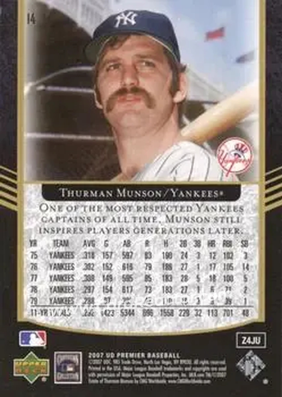 2007 Upper Deck Premier #14 - Thurman Munson - New York Yankees - Back