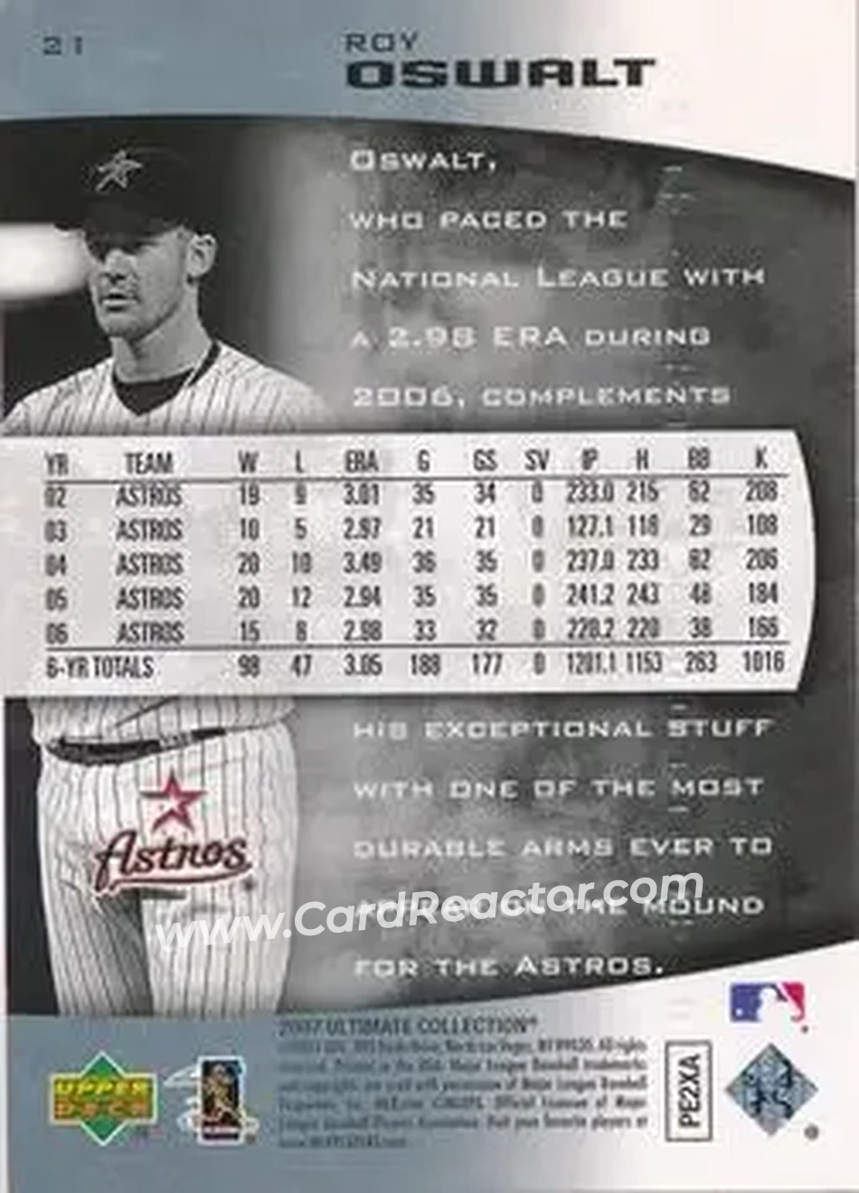 2007 Upper Deck Ultimate Collection #21 - Roy Oswalt - Houston Astros - Back 2007 Upper Deck Ultimate Collection #21 - Roy Oswalt - Houston Astros - Back