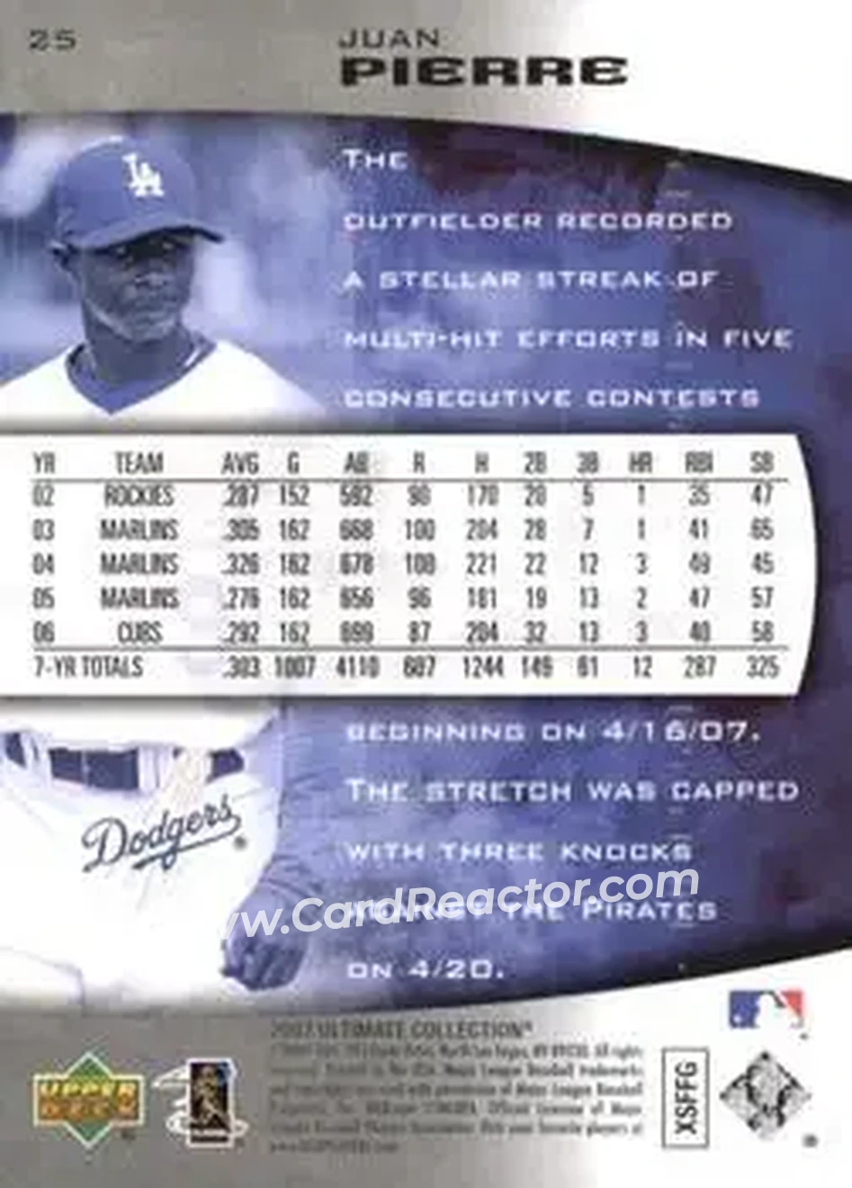 2007 Upper Deck Ultimate Collection #25 - Juan Pierre - Los Angeles Dodgers - Back