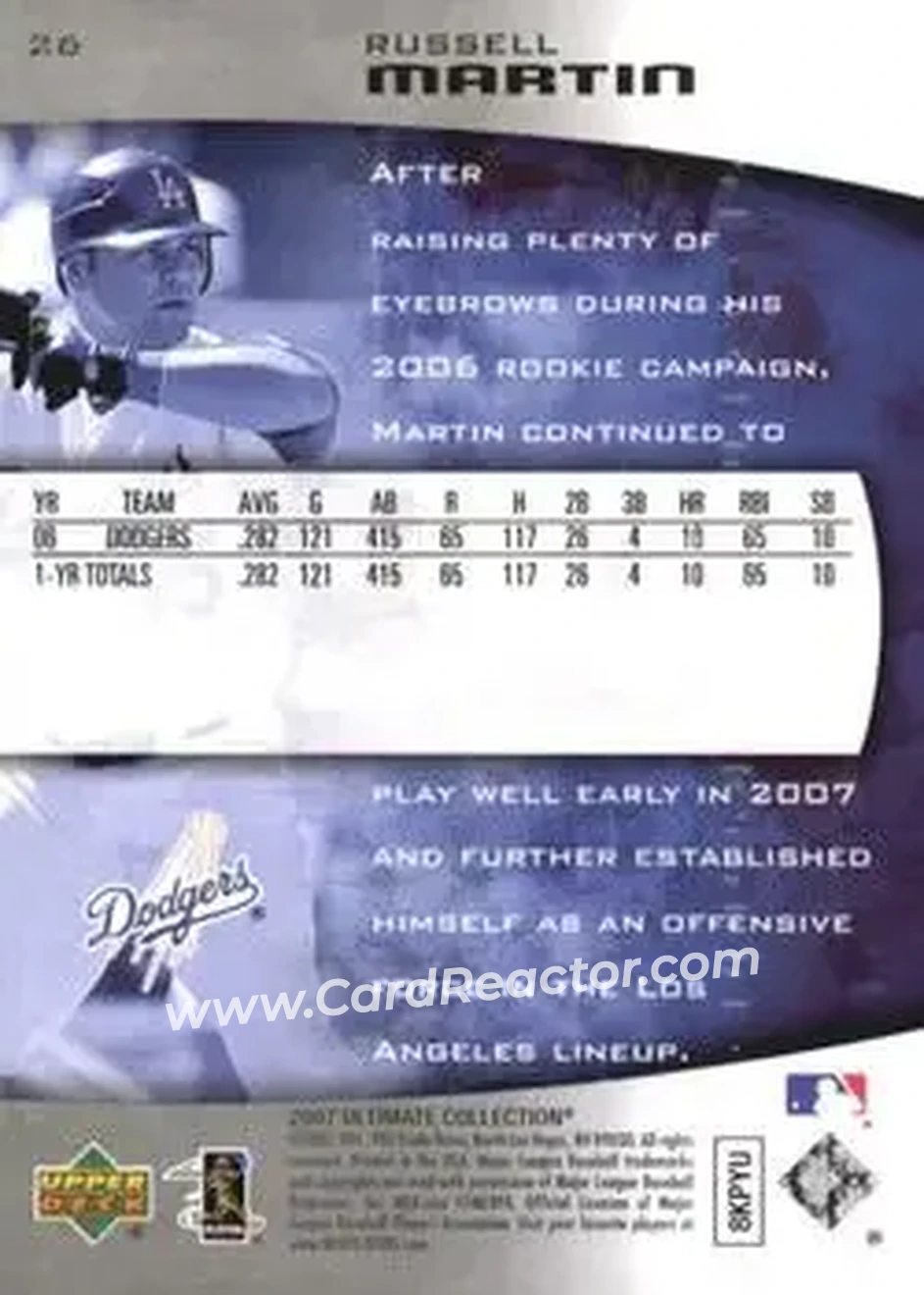 2007 Upper Deck Ultimate Collection #26 - Russell Martin - Los Angeles Dodgers - Back