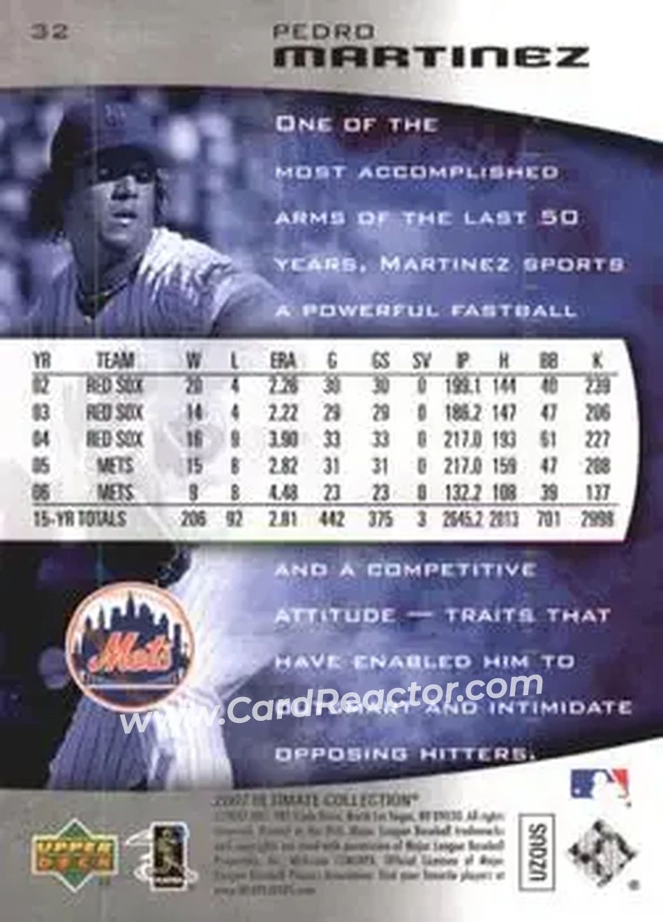 2007 Upper Deck Ultimate Collection #32 - Pedro Martinez - New York Mets - Back