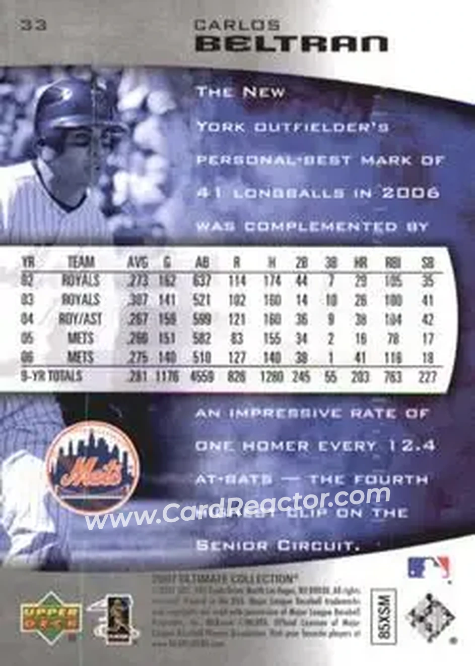 2007 Upper Deck Ultimate Collection #33 - Carlos Beltran - New York Mets - Back 2007 Upper Deck Ultimate Collection #33 - Carlos Beltran - New York Mets - Back