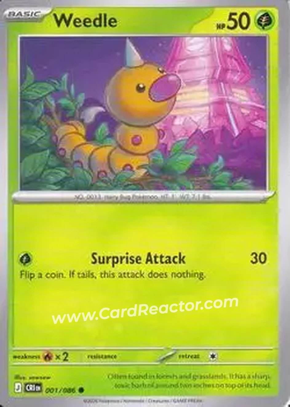 2026 Pokemon Mega Evolution Chaos Rising #001/086 - Weedle - Front 2026 Pokemon Mega Evolution Chaos Rising #001/086 - Weedle - Front