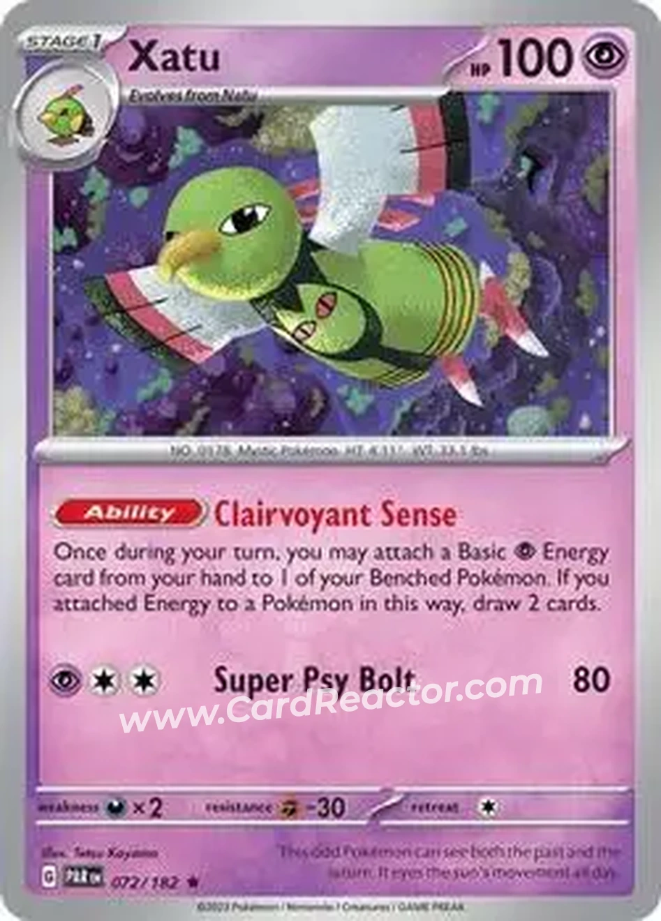 2024 Play! Pokemon Prize Pack Series Five #072/182 - Xatu - Front