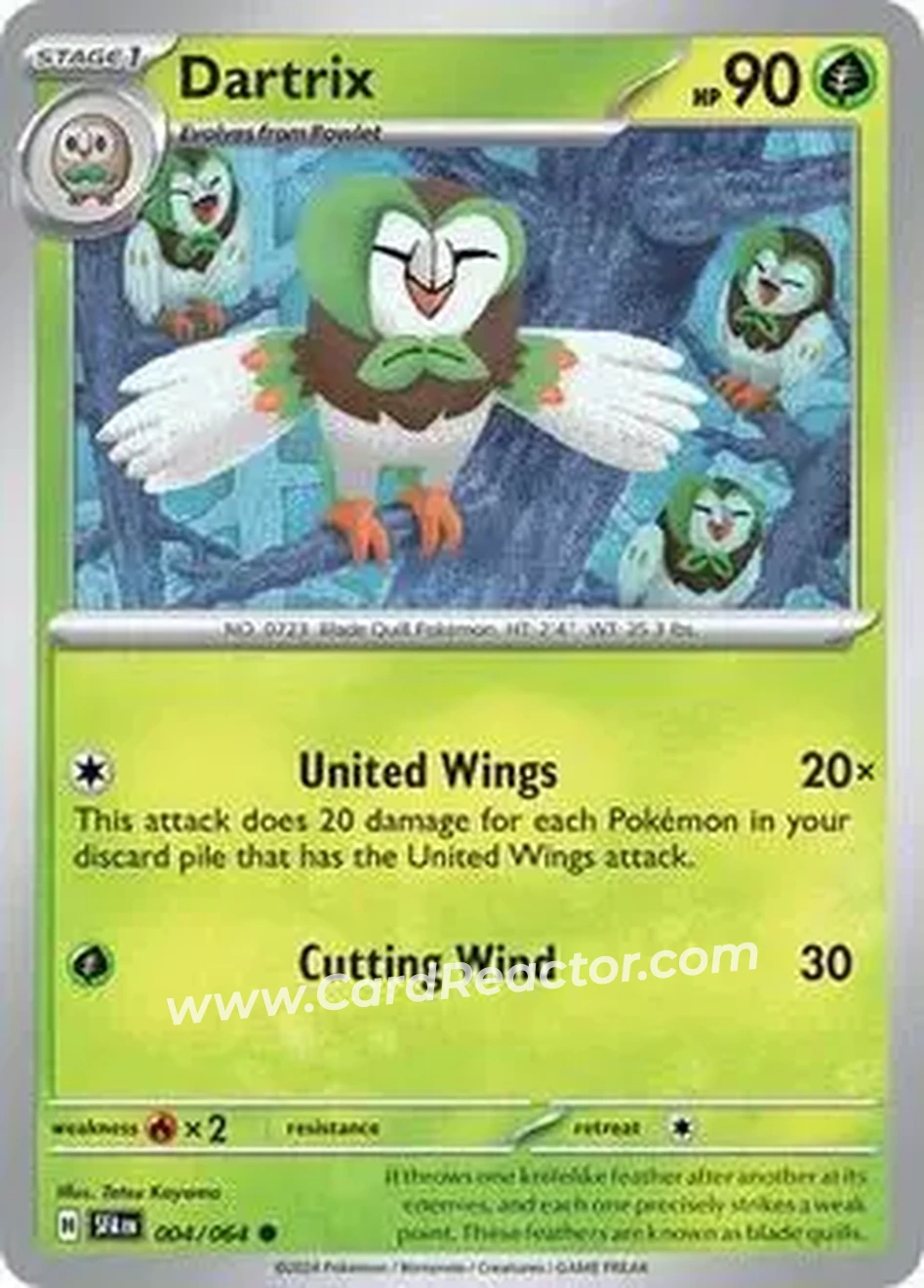 2024 Pokemon Scarlet & Violet Shrouded Fable #004/064 - Dartrix - Front