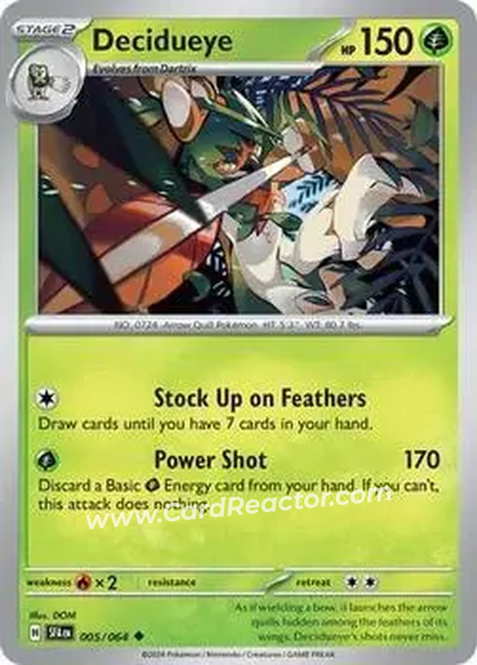 2024 Pokemon Scarlet & Violet Shrouded Fable #005/064 - Decidueye ex - Front