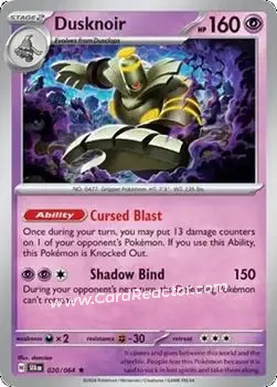 2024 Pokemon Scarlet & Violet Shrouded Fable #020/064 - Dusknoir - Front