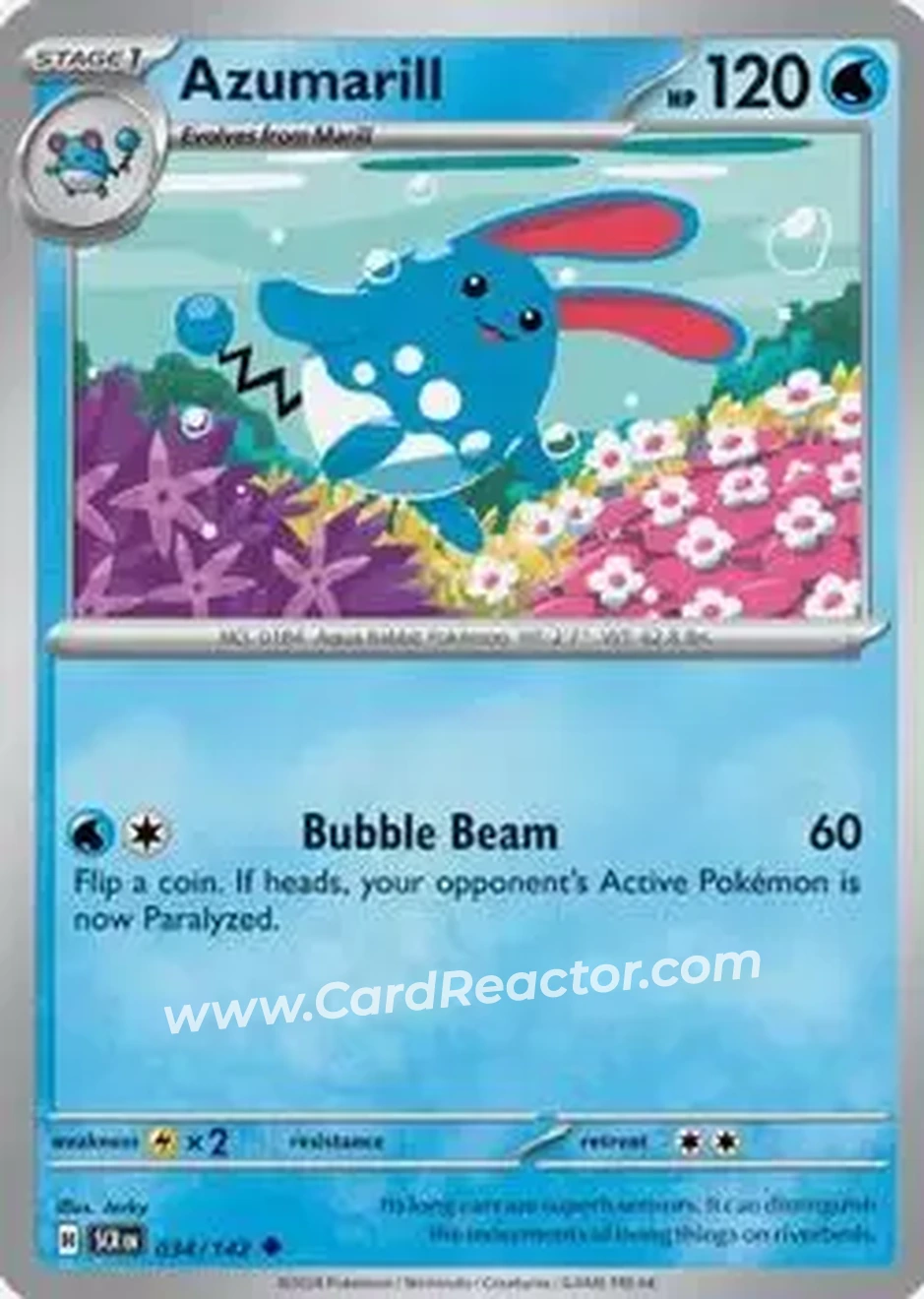 2024 Pokemon Scarlet & Violet Stellar Crown #034/142 - Azumarill - Front