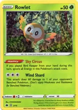2022 Pokemon McDonald's Match Battle #2/15 - Rowlet
