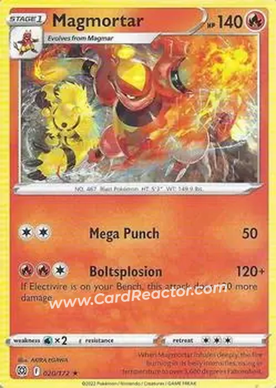 2022 Pokemon Sword & Shield Brilliant Stars #020/172 - Magmortar - Front