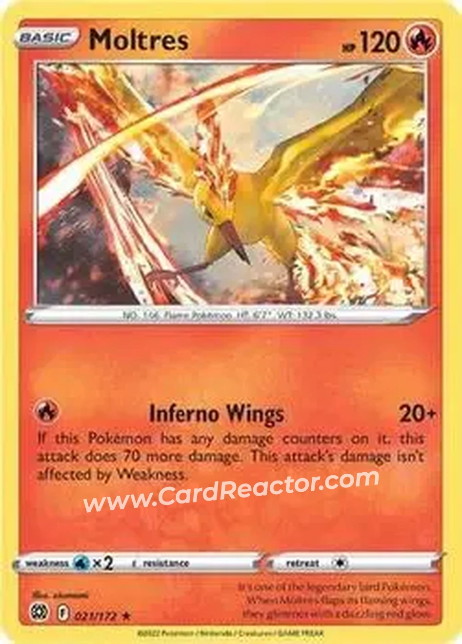 2022 Pokemon Sword & Shield Brilliant Stars #021/172 - Moltres - Front