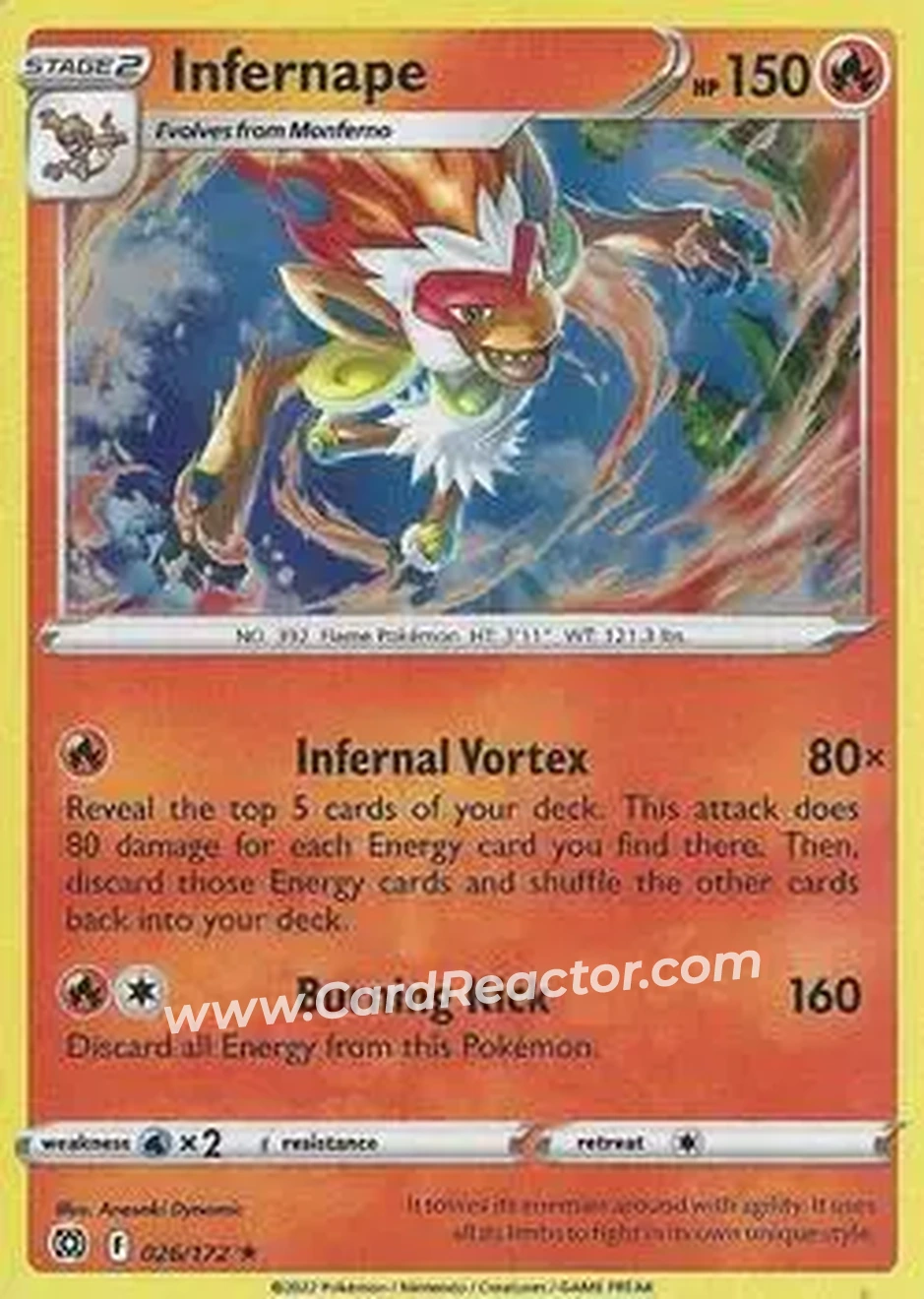 2022 Pokemon Sword & Shield Brilliant Stars #026/172 - Infernape - Front